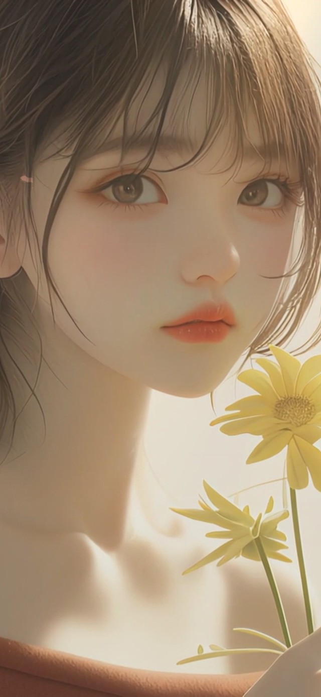 手拿鲜花的少女