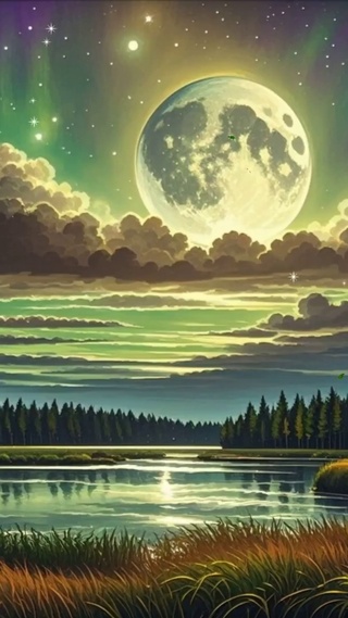 夜景星空树木河流