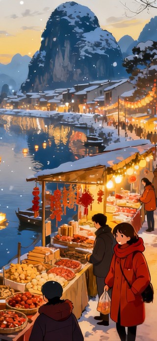 桂林山水间的新年市集