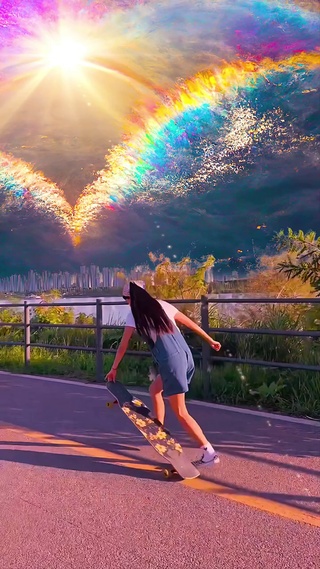 阳光下的滑板少女