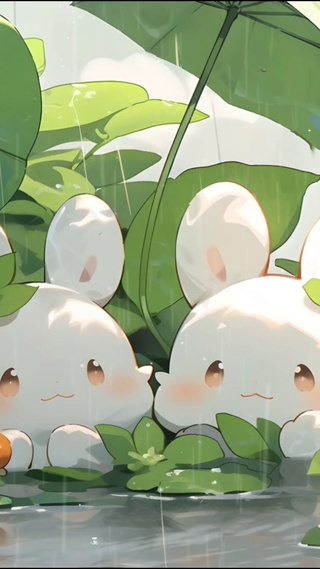 雨中躲雨的小兔兔