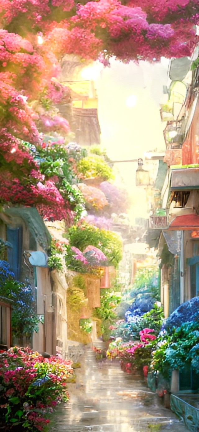 阳光鲜花小巷