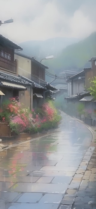 雨中小镇