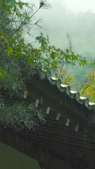 山间古寺屋檐雨