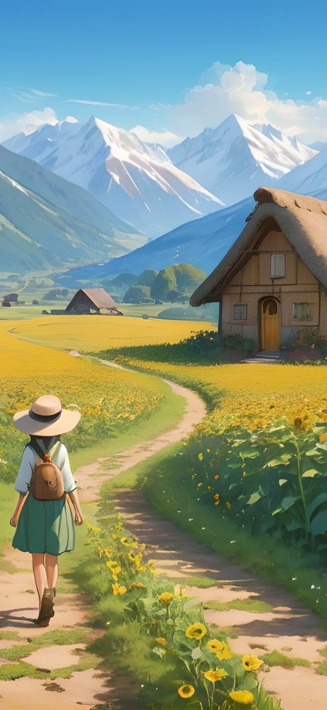 雪山下的向日葵小屋