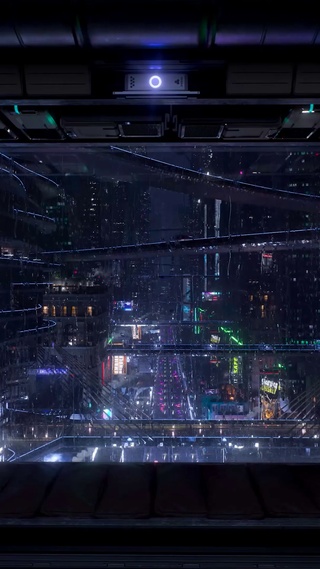 科幻雨夜城市房间