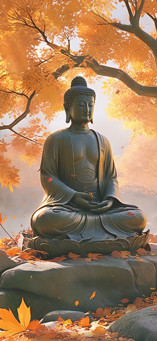 秋天树下佛像