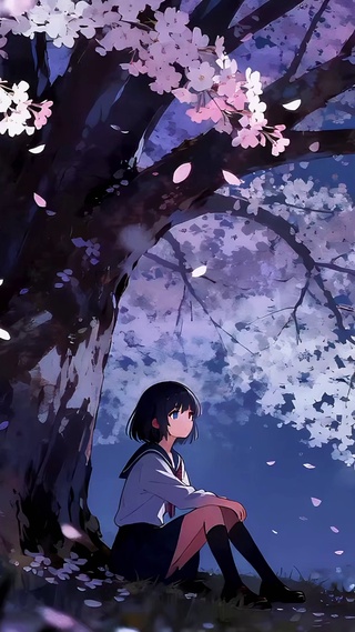 樱花树下校服少女