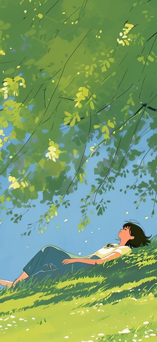 盛夏青草地女孩