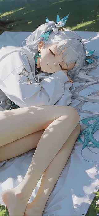 睡在草地上的女孩