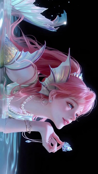 高马尾粉毛人鱼女孩