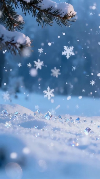 冬季雪天小屋钻石雨梦幻氛围