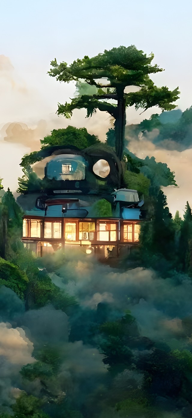 唯美治愈水墨云海森林