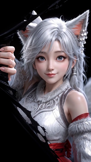 可爱狐耳少女撕开屏幕