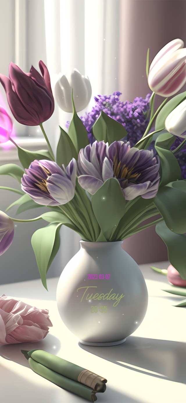 花瓶唯美郁金香