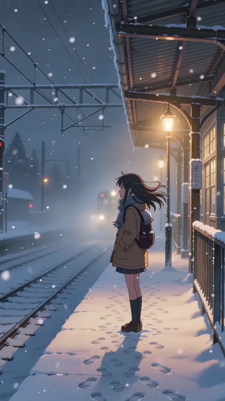 下雪天的车站