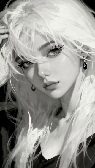 黑白银发：慵懒的时尚动漫美女