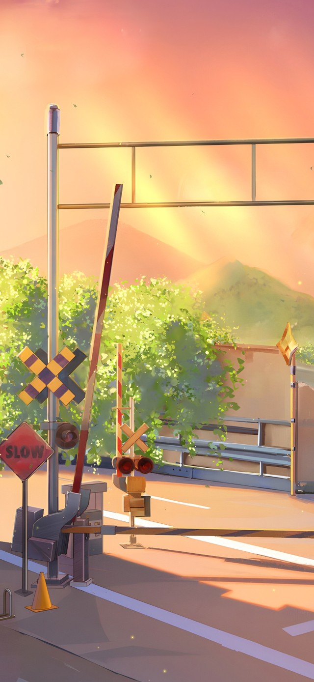 唯美治愈夕阳乡村红绿灯路口