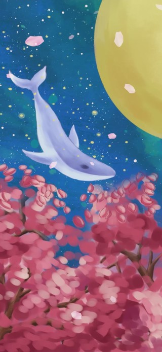 月夜星轨桃花鲸鱼