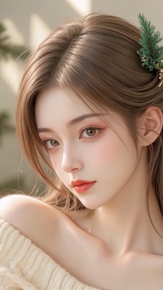 圣诞树下的优雅女孩
