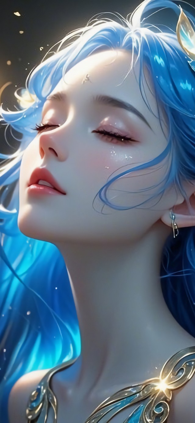 花漾壁纸|蓝发人鱼少女