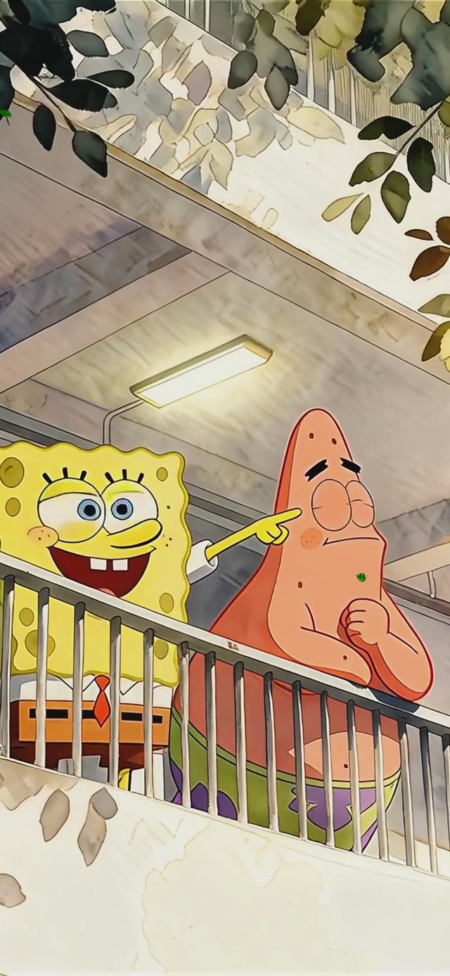 校园阳台的海绵与派大星