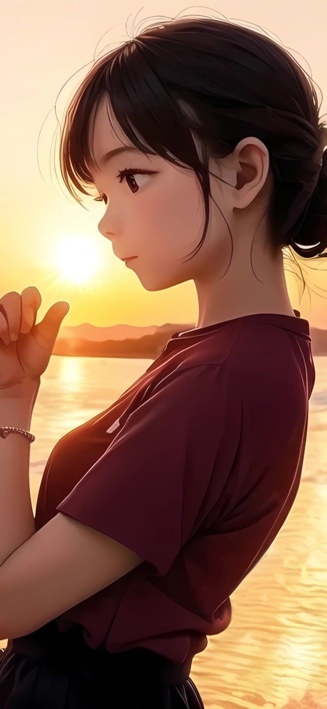 夕阳下的女孩