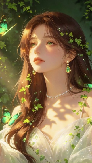 光影绿植美女高清4k