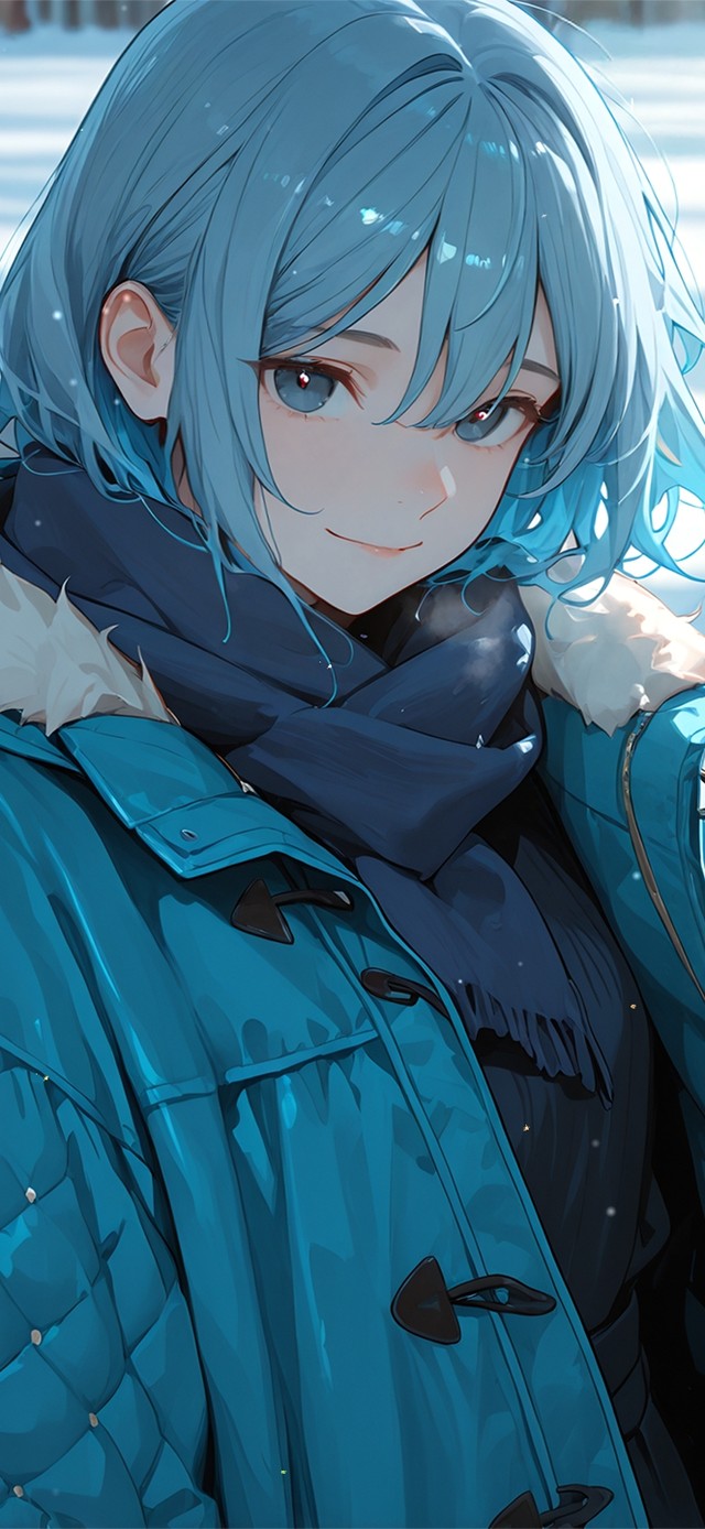 唯美蓝发雪景少女