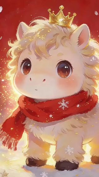 过年灯笼穿着围巾的小马