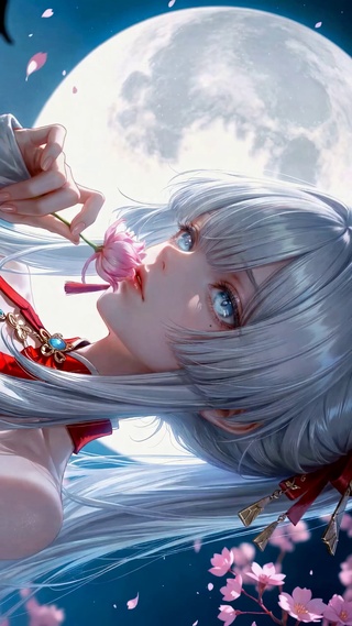 月下樱花银发美少女