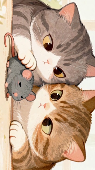 可爱猫咪与呆萌小老鼠