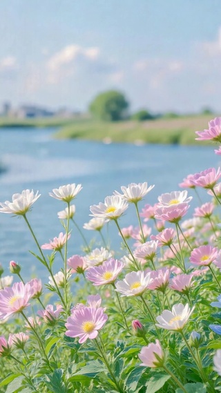 清新河畔野花风景