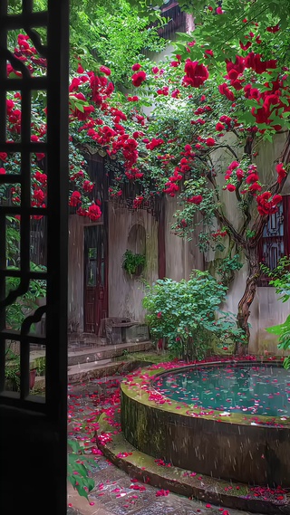 雨中小院