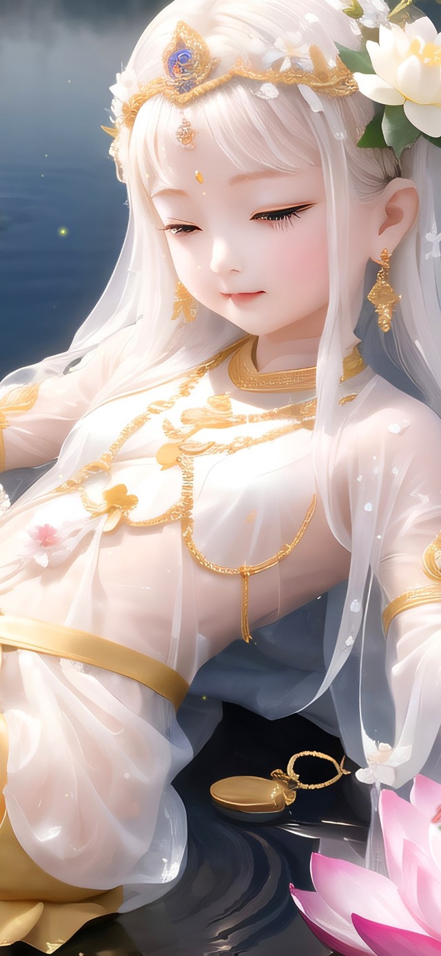 4k可爱荷花女孩