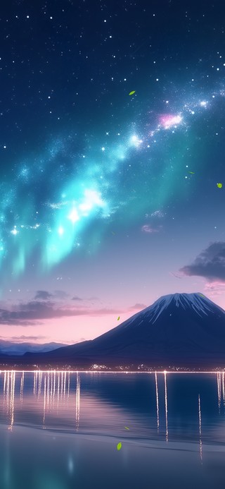 唯美夜晚湖泊极光