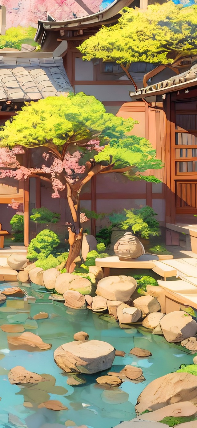 4k唯美绿植樱花庭院