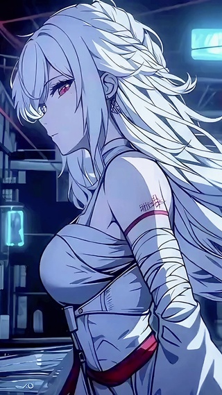 银发赛博动漫少女