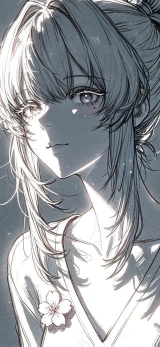 灰调光影下的线稿少女绯雪
