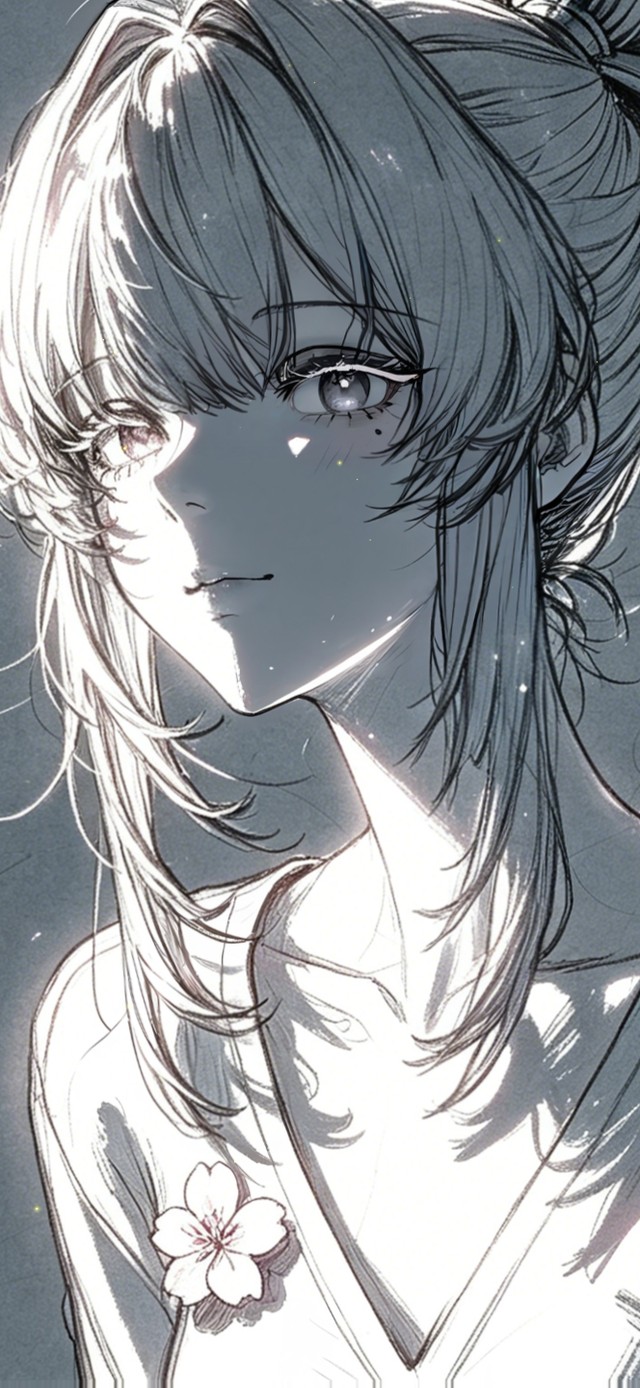 灰调光影下的线稿少女绯雪