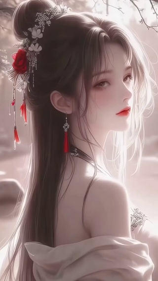河畔戏水古风女神