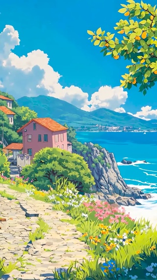 夏日海景村庄