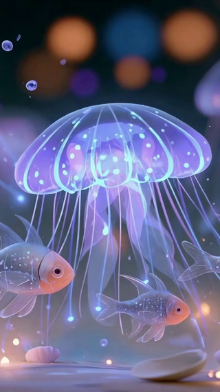 梦幻深海发光水母