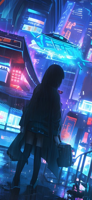 雨夜赛博都市少女