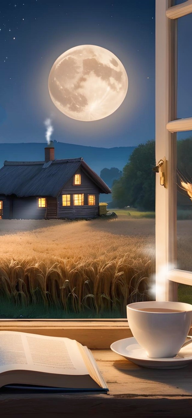 窗外的月下麦田小屋
