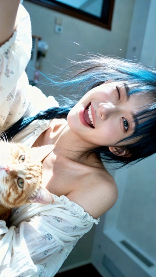 清纯蓝发美女萌宠