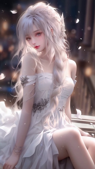 马尾白发美女