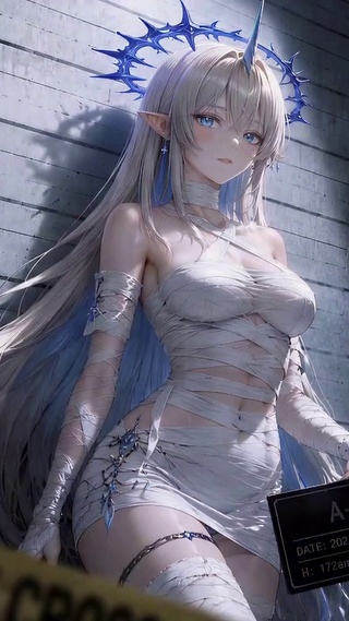 绷带服银发精灵美少女
