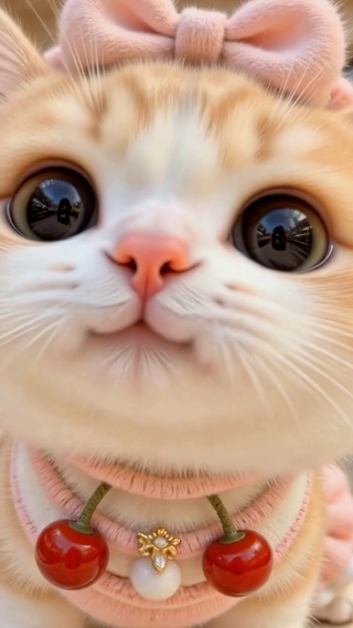 粉蝴蝶结樱桃小橘猫