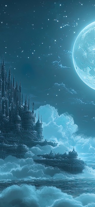 幽蓝静谧云上月亮城堡